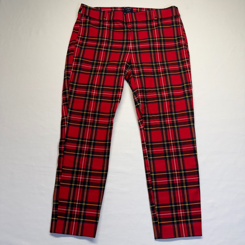 J.Crew Winnie Pant 10 Red Plaid Womens Slim Ankle Stretch Stewart Tartan Holiday